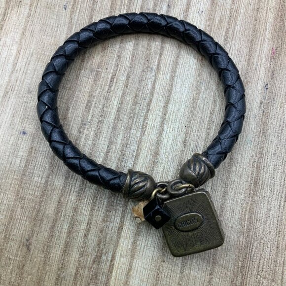 Chico's Braided Leather Tiger Eye Onyx Charms Cuff Bracelet - Picture 5 of 6